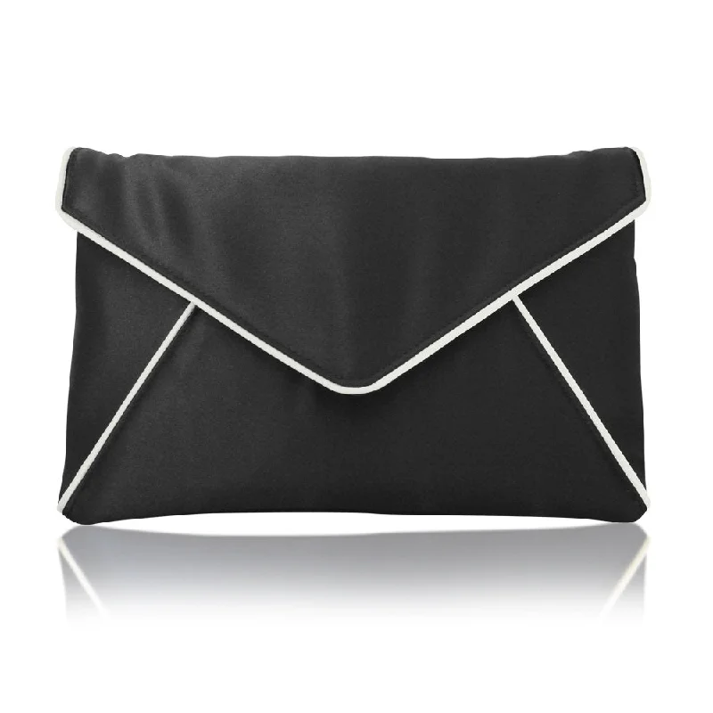 Women's Small Beaded Clutch in Silver for New Year's Eve PartyBlack and ivory satin envelope clutch handbag KATERINA