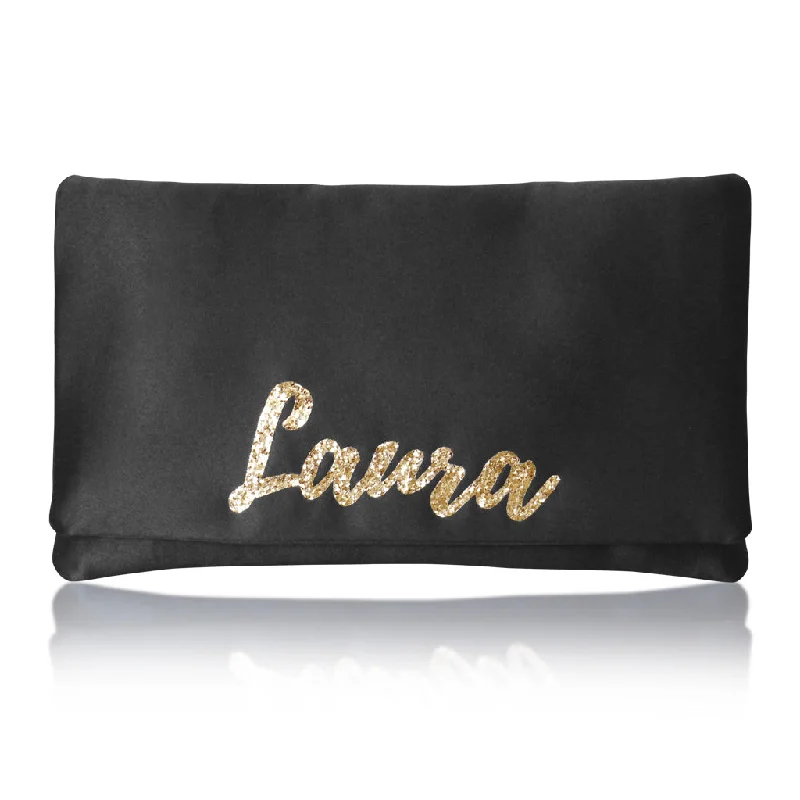 Pearl - Embellished Clutch in Cream for Bridal ShowersBlack satin personalised name clutch