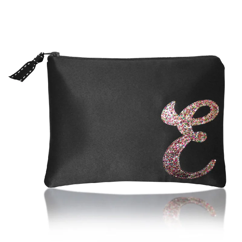 Mirrored Clutch in Silver for Futuristic - Themed GatheringsBlack satin zip top personalised initial clutch