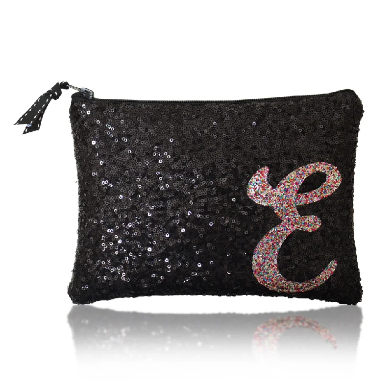 Mirrored Clutch in Silver for Futuristic - Themed GatheringsBlack sequin zip top personalised initial clutch