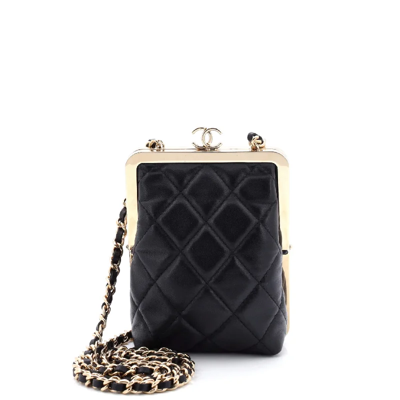 Women's Studded Leather Evening Bag in Black for Rock - n - Roll NightsCC Frame Clutch with Chain Quilted Lambskin and Plexiglass