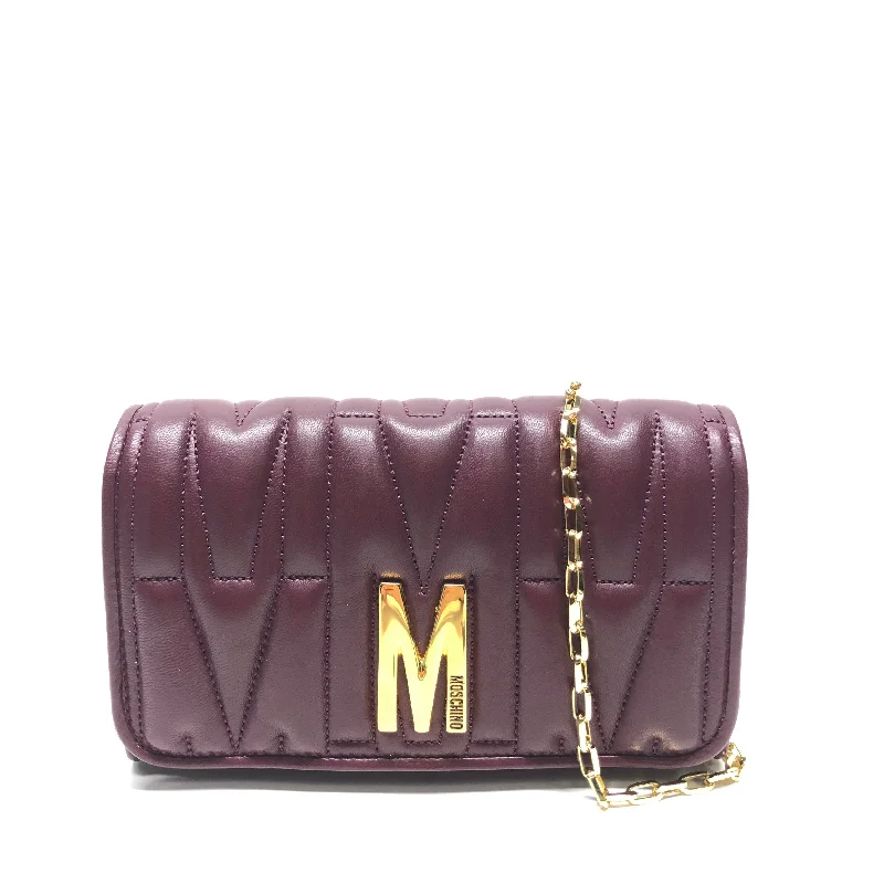 Velvet Clutch Bag in Burgundy with Crystal Embellishments for Formal DinnersClutch Luxury Designer By Moschino, Size: Small