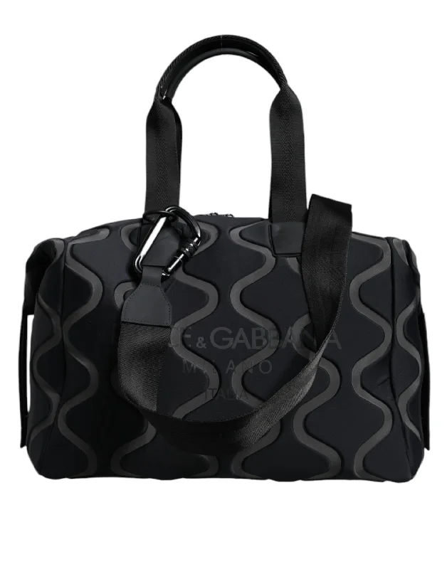 Expandable Duffel Bag in Classic Black with Multiple Interior Compartments for Family VacationsDolce & Gabbana  Neoprene Logo Sport Gym Duffel Shoulder Women's Bag (Pre-Owned)