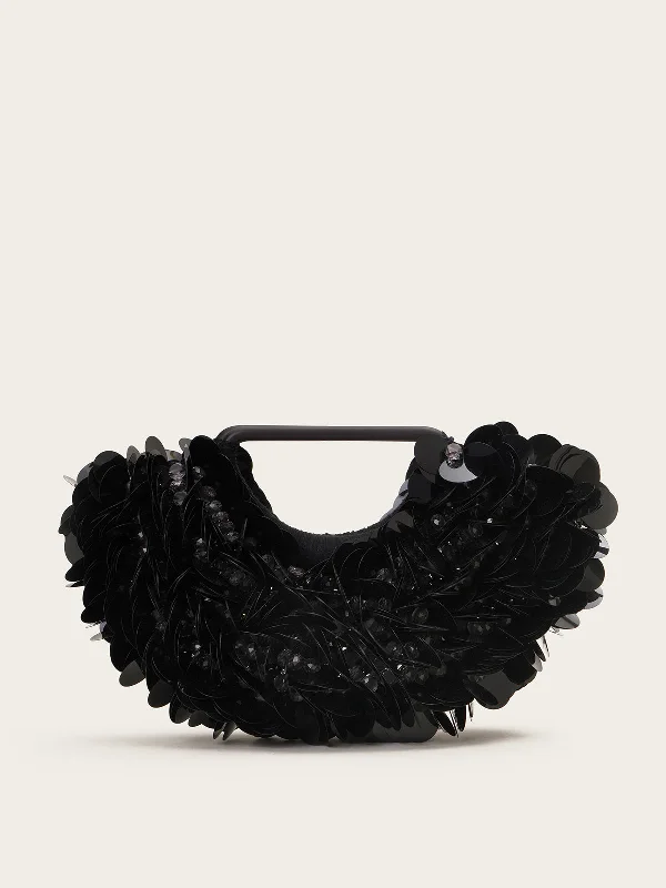 Leather Clutch with Chain Strap in Black for Cocktail PartiesEclat De Lune Clutch