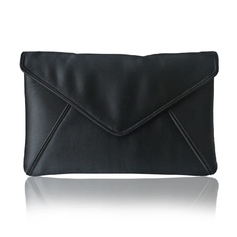 Mirrored Clutch in Silver for Futuristic - Themed GatheringsBlack satin envelope clutch handbag KATERINA