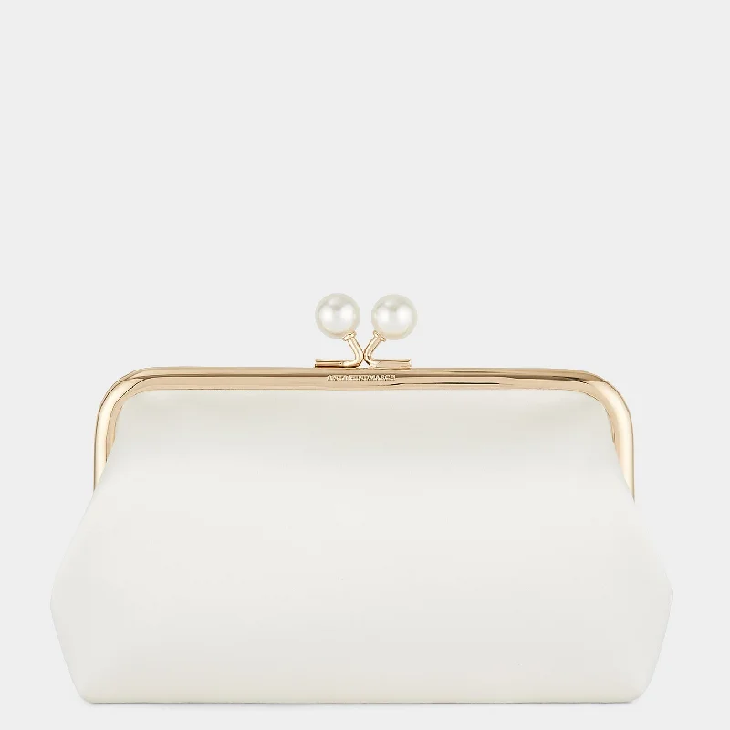 Lace - Trimmed Satin Clutch in Ivory for Garden WeddingsMaud Pearls Clutch