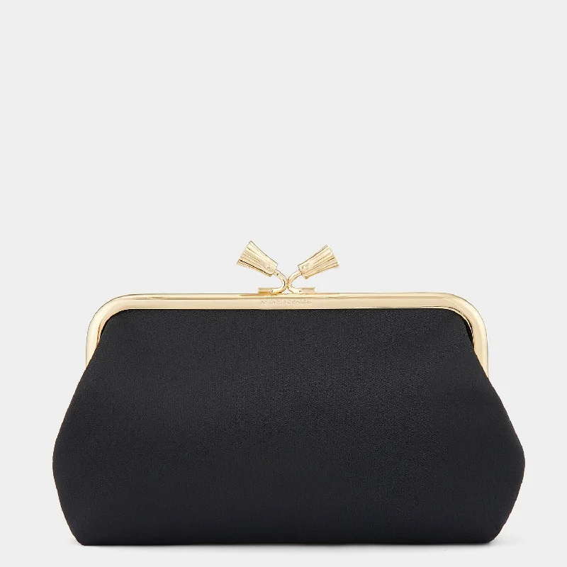 Leather Clutch with Chain Strap in Black for Cocktail PartiesMaud Tassel Clutch