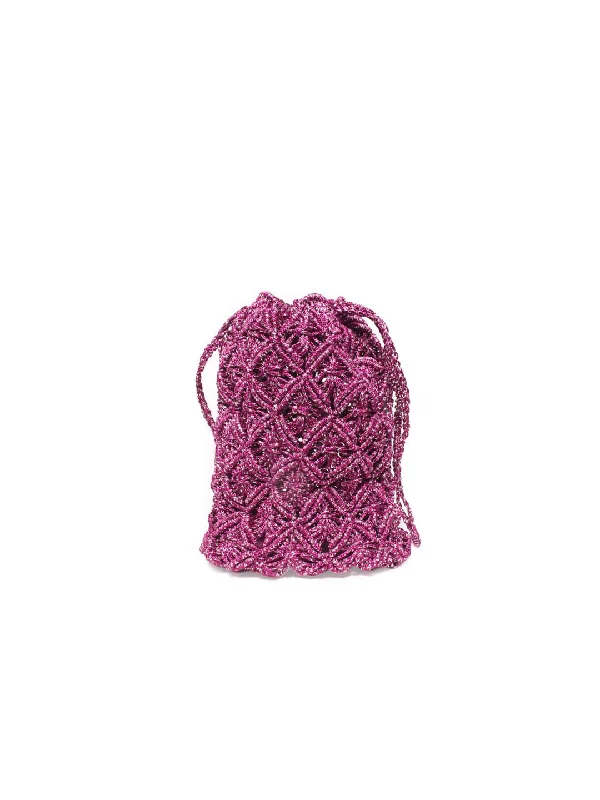 Floral - Printed Satin Clutch in Pink for Spring GalasMoroccan macramé mini pouch