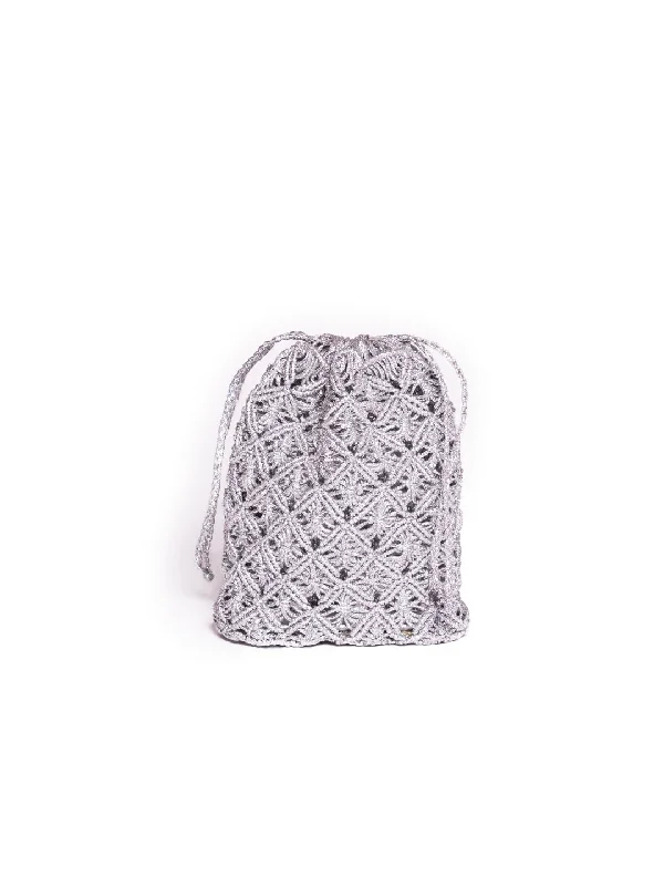 Mirrored Clutch in Silver for Futuristic - Themed GatheringsMoroccan macramé mini pouch