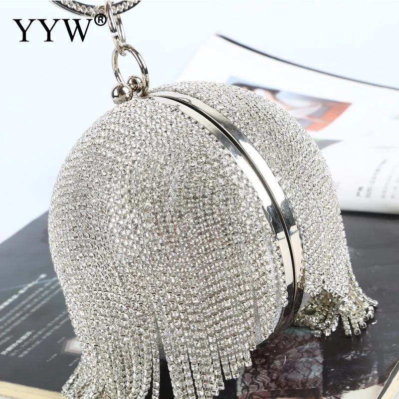 Mirrored Clutch in Silver for Futuristic - Themed GatheringsSliver Diamonds Rhinestone Round Ball Evening Bags 2022