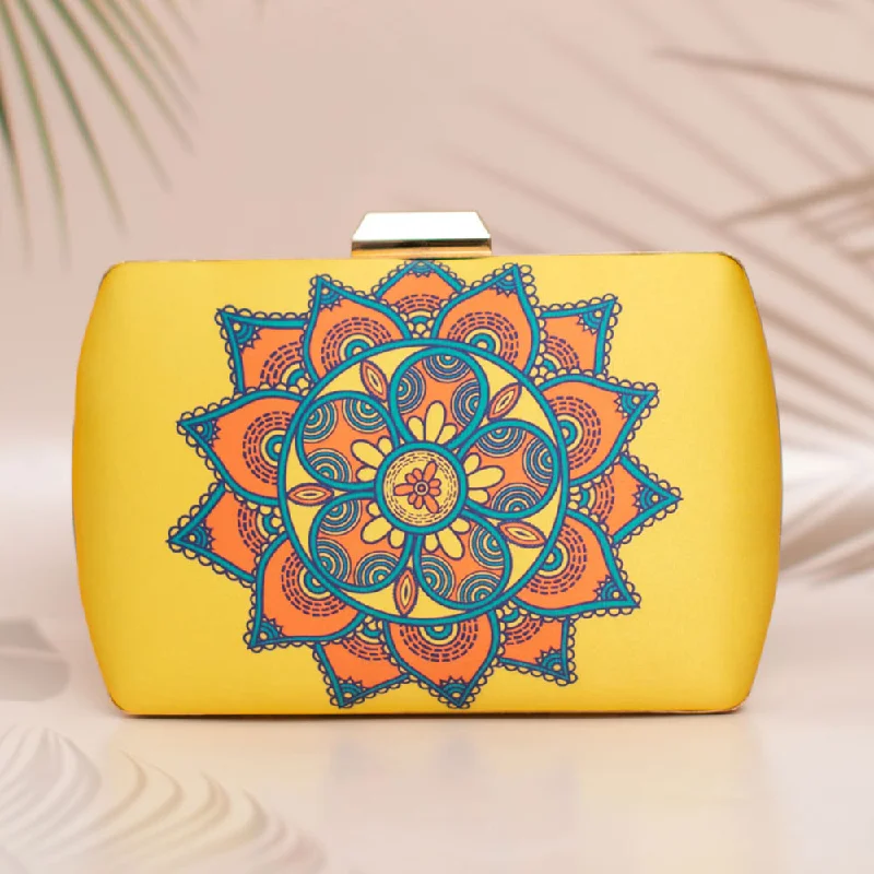 Snake - Skin Effect Clutch in Green for Exotic PartiesYellow Mandala Printed Clutch