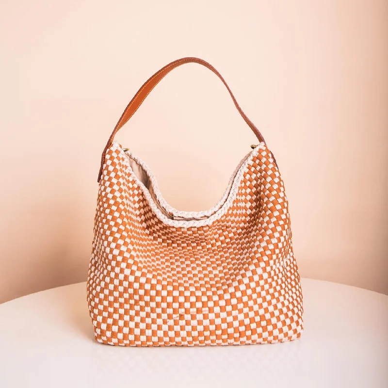 Geometric - Printed PVC Crossbody Bag in Multicolor for Trendy Street StyleBuslo Checkerboard Tan & Beige